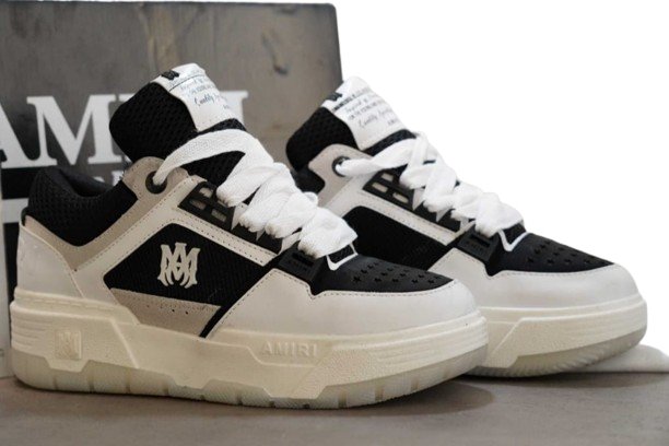close up view of amiri ma1 sneakers